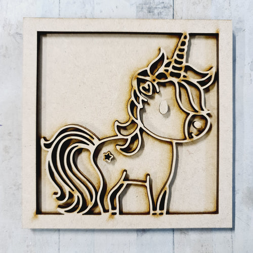 OL3977 - MDF Ladder Insert Tile - Doodle Unicorn 2 - Olifantjie - Wooden - MDF - Lasercut - Blank - Craft - Kit - Mixed Media - UK