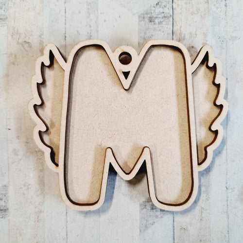 OL3998 - MDF Angel Wing Initial Hanging Bauble A-Z in drop down - Olifantjie - Wooden - MDF - Lasercut - Blank - Craft - Kit - Mixed Media - UK