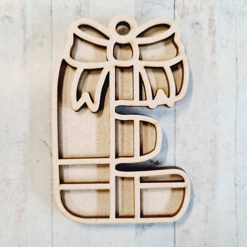 OL3999 - MDF Present Initial Hanging Bauble A-Z in drop down - Olifantjie - Wooden - MDF - Lasercut - Blank - Craft - Kit - Mixed Media - UK