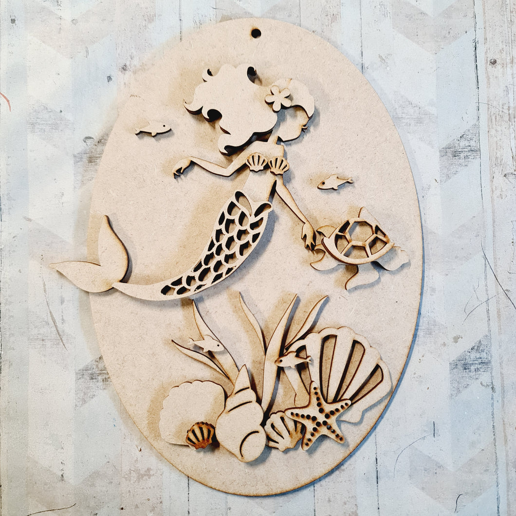 OL4231 - MDF Mermaid Plaque 17.5cmx25cm - Olifantjie - Wooden - MDF - Lasercut - Blank - Craft - Kit - Mixed Media - UK