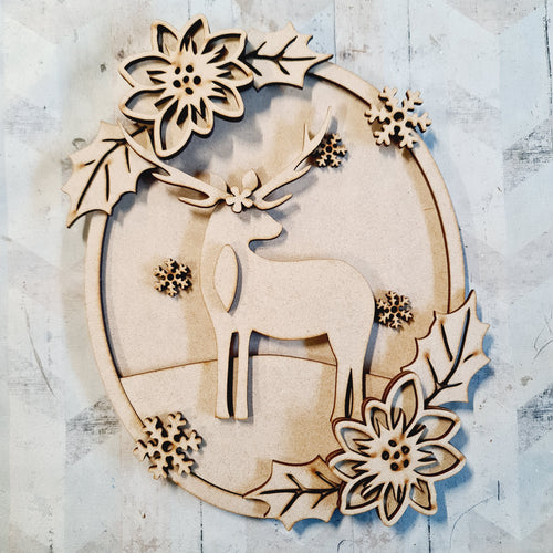 OL4232 - MDF Woodland Deer Plaque 20cm - Olifantjie - Wooden - MDF - Lasercut - Blank - Craft - Kit - Mixed Media - UK