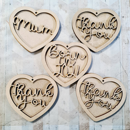 SALE - MDF Set of 5 Hearts SHB04 - Olifantjie - Wooden - MDF - Lasercut - Blank - Craft - Kit - Mixed Media - UK