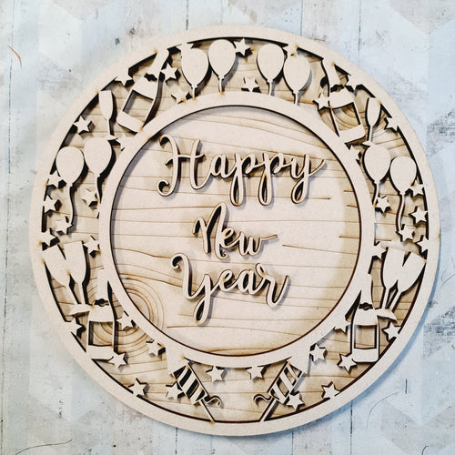 OL4314 - MDF Personalised Circle Plaque Frame - Champagne Celebration Theme - Olifantjie - Wooden - MDF - Lasercut - Blank - Craft - Kit - Mixed Media - UK