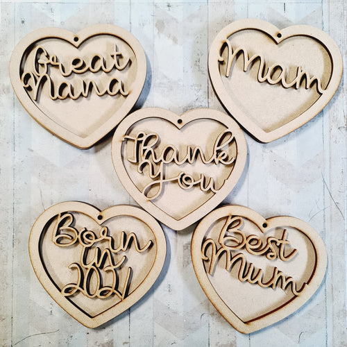 SALE - MDF Set of 5 Hearts SHB12 - Olifantjie - Wooden - MDF - Lasercut - Blank - Craft - Kit - Mixed Media - UK