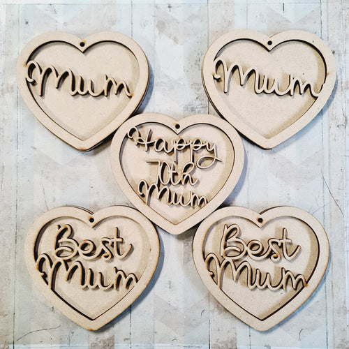 SALE - MDF Set of 5 Hearts SHB23 - Olifantjie - Wooden - MDF - Lasercut - Blank - Craft - Kit - Mixed Media - UK