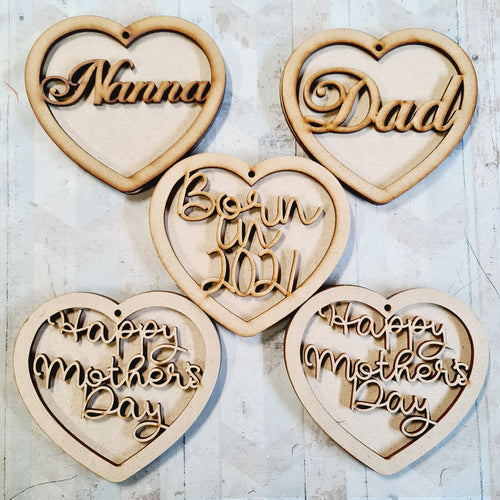 SALE - MDF Set of 5 Hearts SHB31 - Olifantjie - Wooden - MDF - Lasercut - Blank - Craft - Kit - Mixed Media - UK