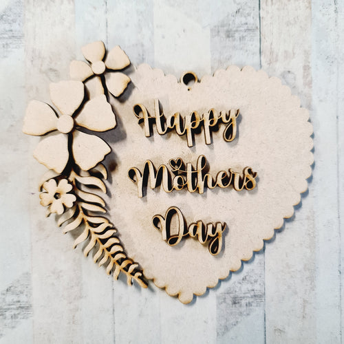 OL4257 - MDF Personalised Scallop Heart Floral Hanging - Folk - Olifantjie - Wooden - MDF - Lasercut - Blank - Craft - Kit - Mixed Media - UK
