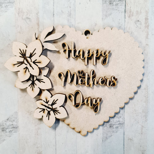 OL4260 - MDF Personalised Scallop Heart Floral Hanging - Orchid - Olifantjie - Wooden - MDF - Lasercut - Blank - Craft - Kit - Mixed Media - UK