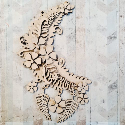 OL4256 - Folk Crescent Moon Floral Layered Kit (optional hanging) - Olifantjie - Wooden - MDF - Lasercut - Blank - Craft - Kit - Mixed Media - UK