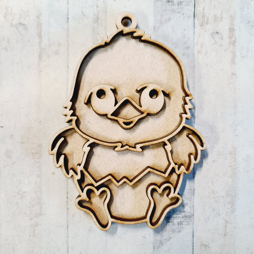 OL4286 - MDF Doodle Style Hanging - with or without banner - Chick in shell - Olifantjie - Wooden - MDF - Lasercut - Blank - Craft - Kit - Mixed Media - UK