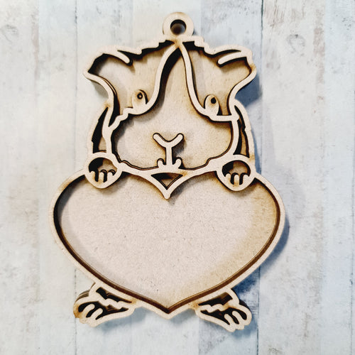 OL4249 - MDF Doodle Guinea Pig Heart  Hanging - With or without Banner - Olifantjie - Wooden - MDF - Lasercut - Blank - Craft - Kit - Mixed Media - UK