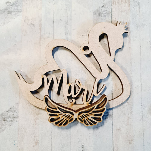 OL4311  - MDF Personalised Swan with separate Angel wings Bauble/Hanging - Olifantjie - Wooden - MDF - Lasercut - Blank - Craft - Kit - Mixed Media - UK