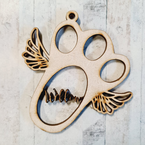 OL4301  - MDF Personalised Bunny Rabbit paw with  Joined Angel wings Bauble/Hanging - Olifantjie - Wooden - MDF - Lasercut - Blank - Craft - Kit - Mixed Media - UK