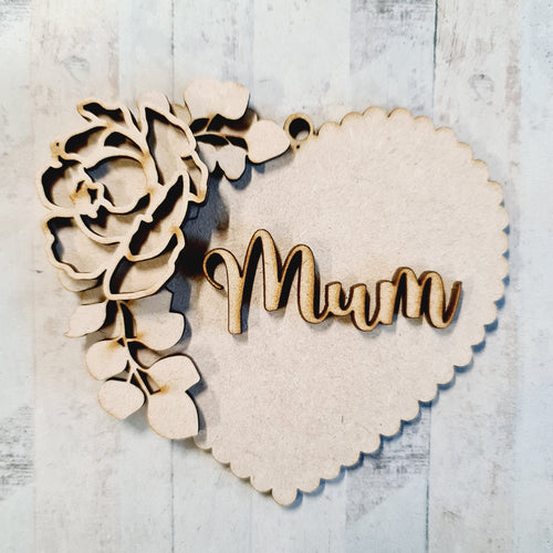 OL4258 - MDF Personalised Scallop Heart Floral Hanging - Peony - Olifantjie - Wooden - MDF - Lasercut - Blank - Craft - Kit - Mixed Media - UK