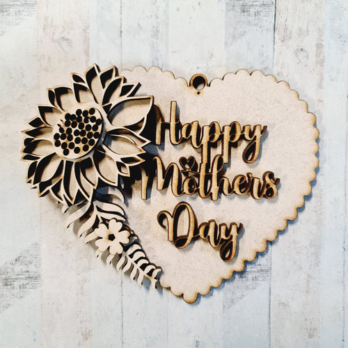 OL4261 - MDF Personalised Scallop Heart Floral Hanging - Sunflower - Olifantjie - Wooden - MDF - Lasercut - Blank - Craft - Kit - Mixed Media - UK
