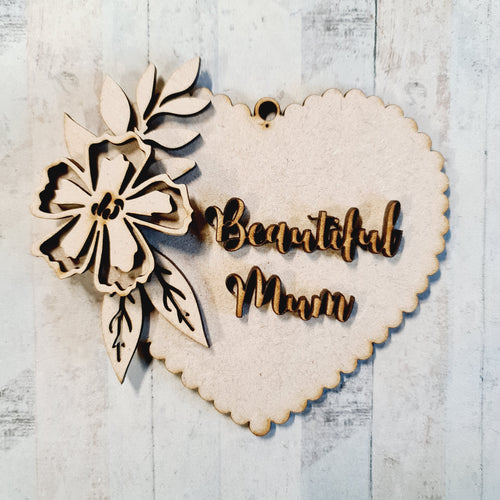 OL4262 - MDF Personalised Scallop Heart Floral Hanging - Flower - Olifantjie - Wooden - MDF - Lasercut - Blank - Craft - Kit - Mixed Media - UK