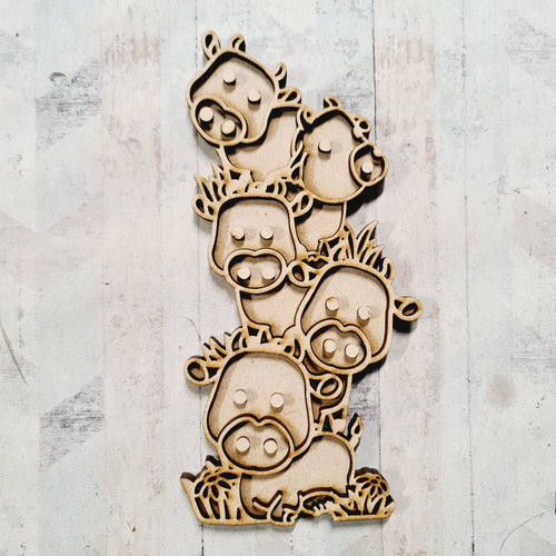 OL2981 - MDF Doodle Stacked Cows - Olifantjie - Wooden - MDF - Lasercut - Blank - Craft - Kit - Mixed Media - UK