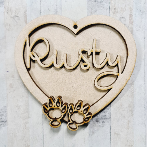 HB045 - MDF Hanging Heart - Pet Paw Print Themed with Choice of Wording - 2 Fonts - 2 Guinea Pig Paws - Olifantjie - Wooden - MDF - Lasercut - Blank - Craft - Kit - Mixed Media - UK