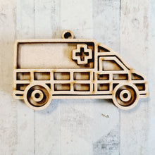 OL4446 - MDF Doodle Transport Hanging - Ambulance - With or Without Banner - Olifantjie - Wooden - MDF - Lasercut - Blank - Craft - Kit - Mixed Media - UK