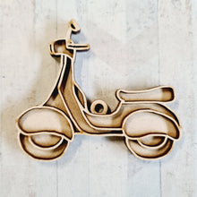 OL4435 - MDF Doodle Transport Hanging - Scooter  - With or Without Banner - Olifantjie - Wooden - MDF - Lasercut - Blank - Craft - Kit - Mixed Media - UK