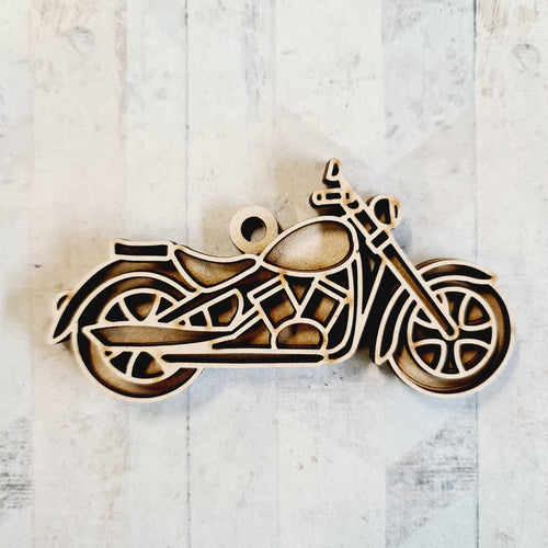 OL4427 - MDF Doodle Transport Hanging - Motorbike 2 - With or Without Banner - Olifantjie - Wooden - MDF - Lasercut - Blank - Craft - Kit - Mixed Media - UK