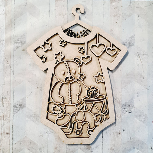 OL4420 - MDF Doodle layered personalised baby grow - Nursery themed - Olifantjie - Wooden - MDF - Lasercut - Blank - Craft - Kit - Mixed Media - UK