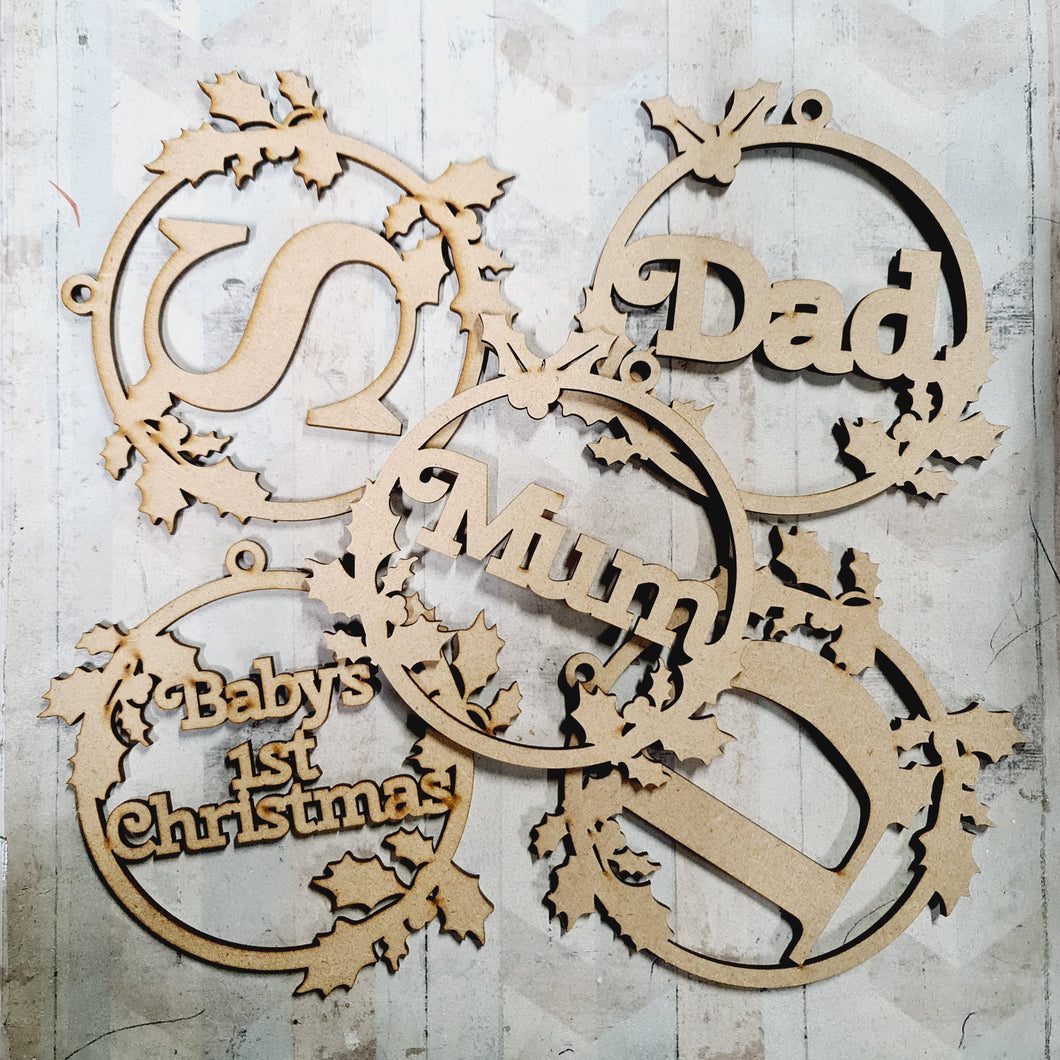 SALE - MDF Set of 5 Xmas Baubles BB5 - Olifantjie - Wooden - MDF - Lasercut - Blank - Craft - Kit - Mixed Media - UK