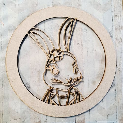OL4648 - MDF Hoop - Bunny Theme - 25cm - Olifantjie - Wooden - MDF - Lasercut - Blank - Craft - Kit - Mixed Media - UK