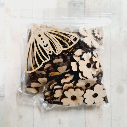 SALE - MDF Bag of Floral Moths AA92 - Olifantjie - Wooden - MDF - Lasercut - Blank - Craft - Kit - Mixed Media - UK