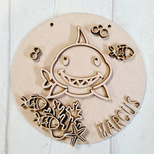OL4621 - MDF Cut Doodles - Round Scene Personalised Plaque - Shark - Olifantjie - Wooden - MDF - Lasercut - Blank - Craft - Kit - Mixed Media - UK