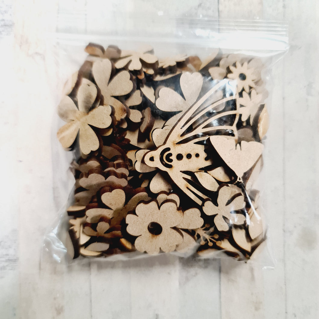 SALE - MDF Bag of Floral Moths AA95 - Olifantjie - Wooden - MDF - Lasercut - Blank - Craft - Kit - Mixed Media - UK