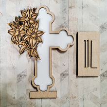 OL4635 - MDF and Acrylic Cross - Freestanding or Hanging/no holes - Acrylic white, or clear or MDF Cross - Doodle Lillies - Olifantjie - Wooden - MDF - Lasercut - Blank - Craft - Kit - Mixed Media - UK