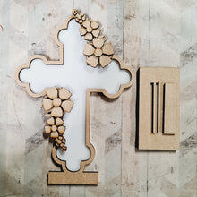 OL4636 - MDF and Acrylic Cross - Freestanding or Hanging/no holes - Acrylic white, or clear or MDF Cross - Folk Flowers - Olifantjie - Wooden - MDF - Lasercut - Blank - Craft - Kit - Mixed Media - UK