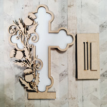 OL4637 - MDF and Acrylic Cross - Freestanding or Hanging/no holes - Acrylic white, or clear or MDF Cross - Thistles - Olifantjie - Wooden - MDF - Lasercut - Blank - Craft - Kit - Mixed Media - UK