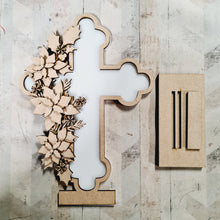 OL4639 - MDF and Acrylic Cross - Freestanding or Hanging/no holes - Acrylic white, or clear or MDF Cross - Poinsettia - Olifantjie - Wooden - MDF - Lasercut - Blank - Craft - Kit - Mixed Media - UK