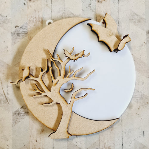 OL4362 - MDF Moon Circle - Freestanding or Hanging/no holes - Acrylic white, or clear or MDF Circle - bat tree - Olifantjie - Wooden - MDF - Lasercut - Blank - Craft - Kit - Mixed Media - UK