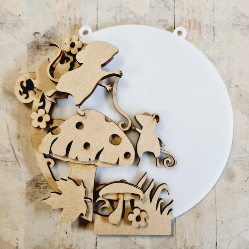 OL4633 - MDF  Circle - Freestanding or Hanging/no holes - Acrylic white, or clear or MDF Circle - Mushroom Mice - Olifantjie - Wooden - MDF - Lasercut - Blank - Craft - Kit - Mixed Media - UK