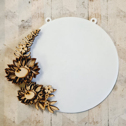 OL4336 - MDF Floral Circle - Freestanding or Hanging/no holes - Acrylic white, or clear or MDF Circle - Sunflower - Olifantjie - Wooden - MDF - Lasercut - Blank - Craft - Kit - Mixed Media - UK