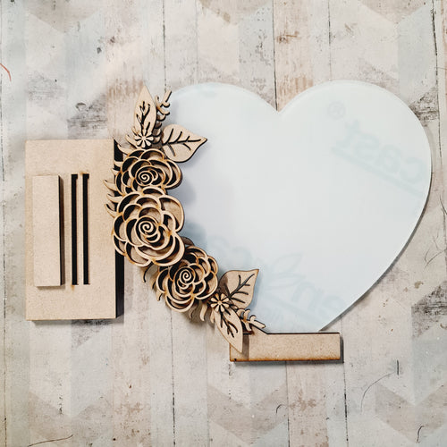 OL4343 - MDF Floral Heart - Freestanding or Hanging/no holes - Acrylic white, or clear or MDF Heart - Rose - Olifantjie - Wooden - MDF - Lasercut - Blank - Craft - Kit - Mixed Media - UK