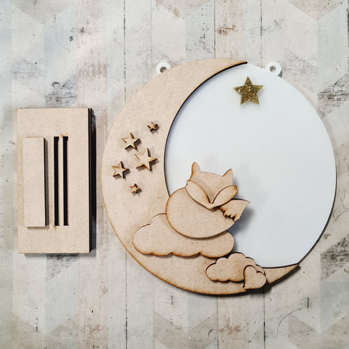 OL4354 - MDF Moon Circle - Freestanding or Hanging/no holes - Acrylic white, or clear or MDF Circle - Fox - Olifantjie - Wooden - MDF - Lasercut - Blank - Craft - Kit - Mixed Media - UK