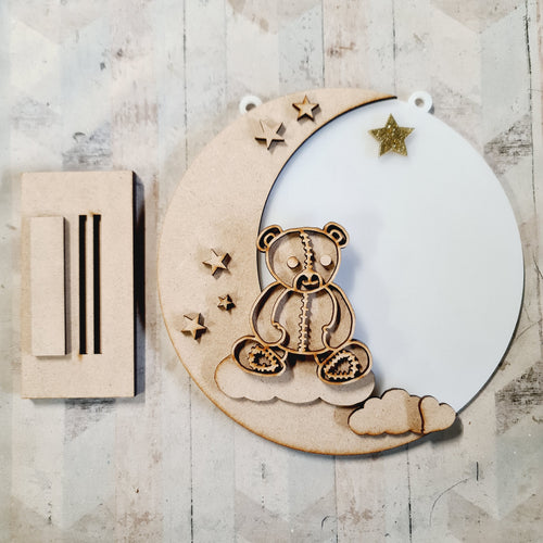 OL4356 - MDF Moon Circle - Freestanding or Hanging/no holes - Acrylic white, or clear or MDF Circle - Doodle Teddy - Olifantjie - Wooden - MDF - Lasercut - Blank - Craft - Kit - Mixed Media - UK