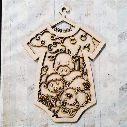 OL4631 - MDF Doodle layered personalised baby grow - Farm yard - Olifantjie - Wooden - MDF - Lasercut - Blank - Craft - Kit - Mixed Media - UK
