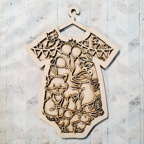 OL4422 - MDF Doodle layered personalised baby grow - Woodland themed - Olifantjie - Wooden - MDF - Lasercut - Blank - Craft - Kit - Mixed Media - UK