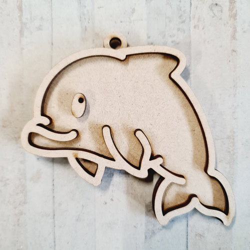 OL4567 - MDF Doodle Cute Animal Hanging Sealife  - Dolphin - Olifantjie - Wooden - MDF - Lasercut - Blank - Craft - Kit - Mixed Media - UK