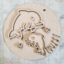 OL4622 - MDF Cut Doodles - Round Scene Personalised Plaque - Dolphins - Olifantjie - Wooden - MDF - Lasercut - Blank - Craft - Kit - Mixed Media - UK