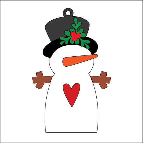 NO249 - MDF 2 Sizes  Christmas Heart Snowman Hanging Bauble - Olifantjie - Wooden - MDF - Lasercut - Blank - Craft - Kit - Mixed Media - UK