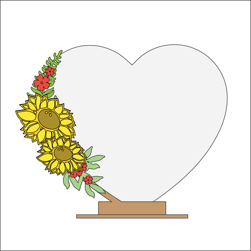 OL4345 - MDF Floral Heart - Freestanding or Hanging/no holes - Acrylic white, or clear or MDF Heart - Sunflower - Olifantjie - Wooden - MDF - Lasercut - Blank - Craft - Kit - Mixed Media - UK