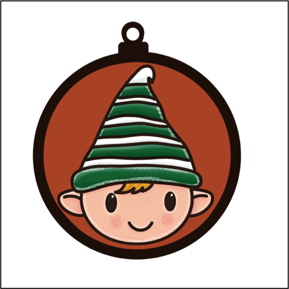 OL5500 - MDF Round Hanging - Doodle Christmas Bauble - Boy Elf - Olifantjie - Wooden - MDF - Lasercut - Blank - Craft - Kit - Mixed Media - UK