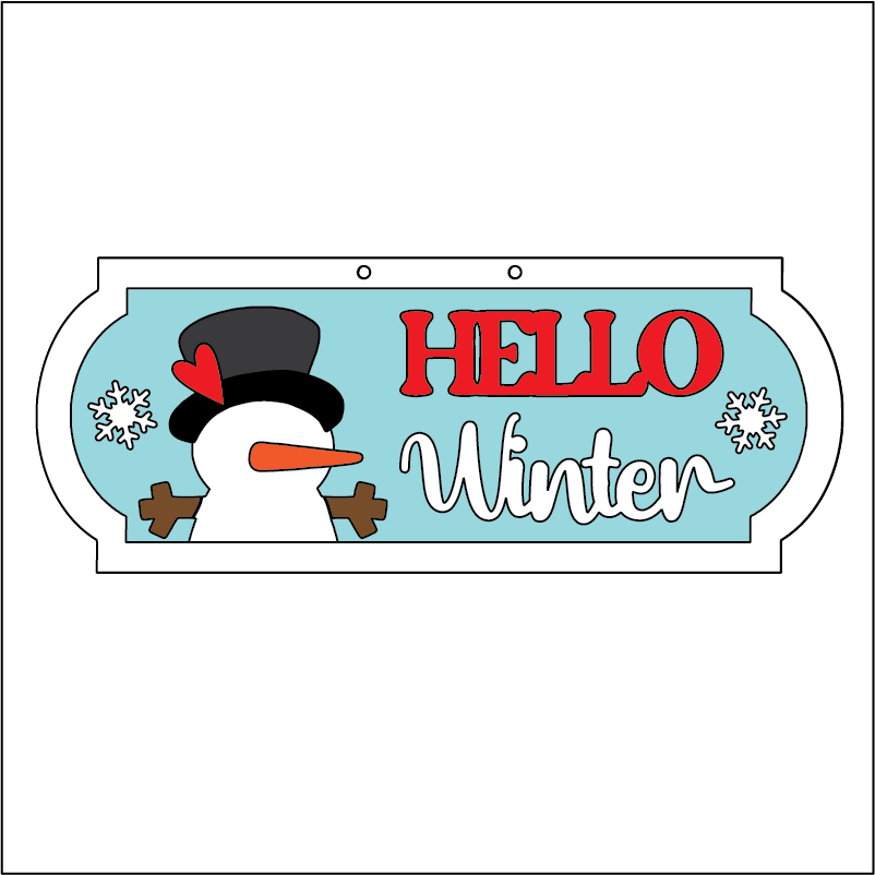 NO250 - MDF 2 Sizes Christmas Hello Winter Snowman sign Hanging Bauble - Olifantjie - Wooden - MDF - Lasercut - Blank - Craft - Kit - Mixed Media - UK