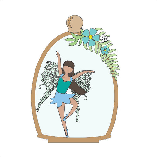 OL4761 - MDF Cloche - Freestanding or Hanging/no holes - Acrylic white, or clear or MDF Cloche - Layered Fairy 3 - Olifantjie - Wooden - MDF - Lasercut - Blank - Craft - Kit - Mixed Media - UK